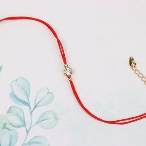 "Minimal Red String Bracelet with Center Stone, XPBL0786